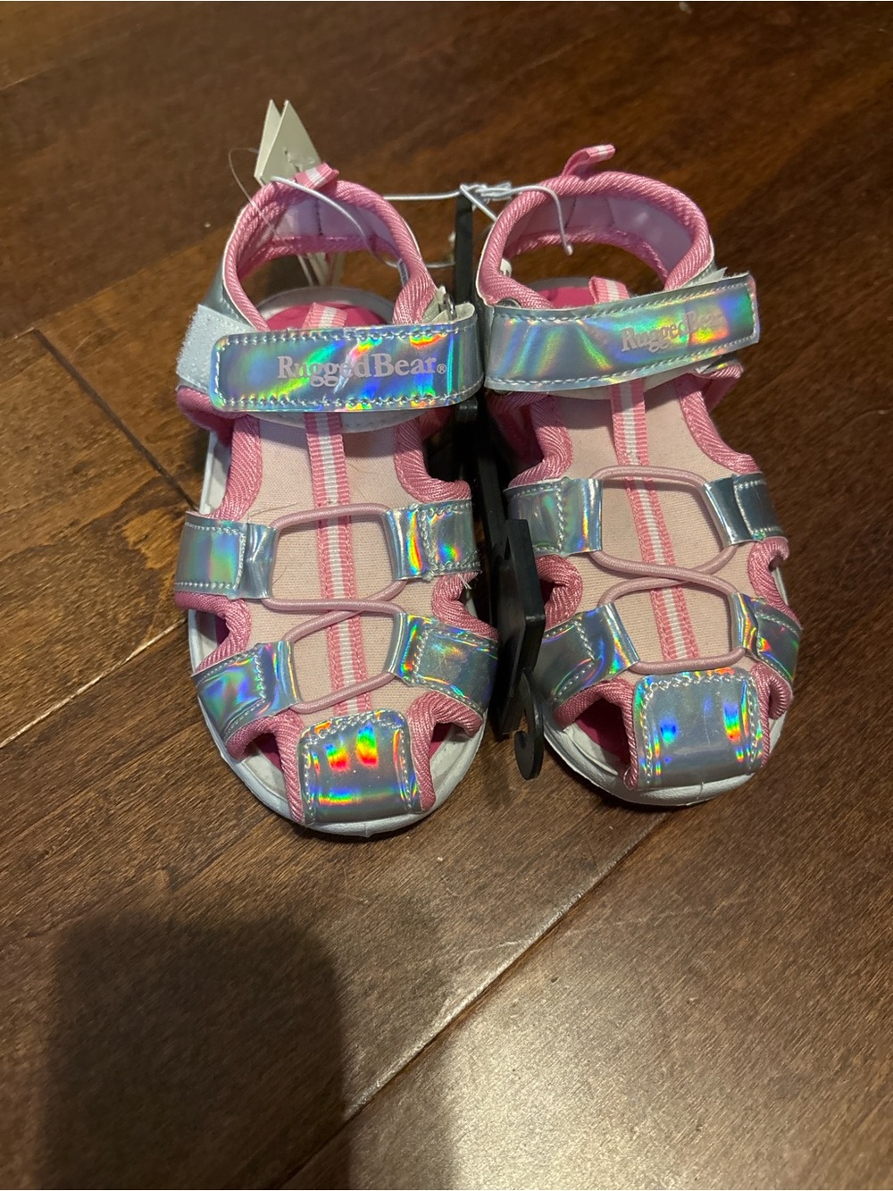 Rugged Bear Girls Holographic Sport Sandals Size 10 NWT Pink Silver Summer Shoes